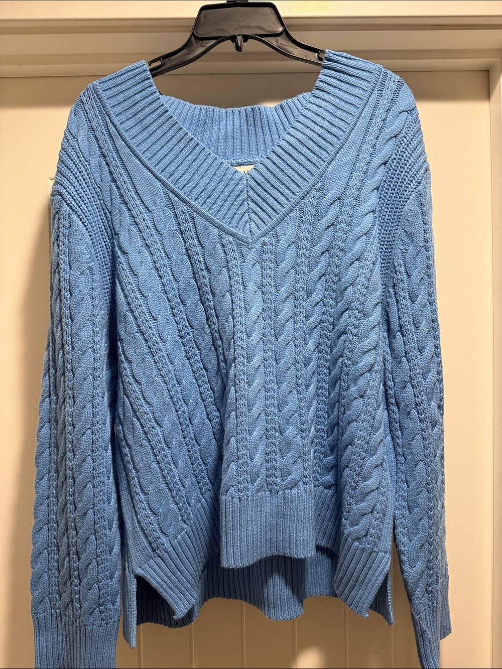 Light Blue Cable Knit V-Neck Women's Sweater